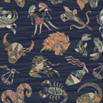 Missoni Home CONSTELLATIONS 10353 A blue background with accents of earthy ochres, muted teals, and c...