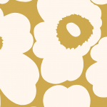 Marimekko UNIKKO Metallic JV-25906 Pale blush pink flowers on metallic gold background.