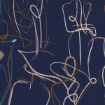 Jannelli & Volpi HELEINE JV-7014 Teal, peach pink, warm pale taupe, golden amber, orange on blue met...