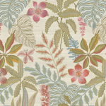 Jannelli & Volpi JARDIN TROPICAL JV-6804 Light blue, green, pink, grey, mustard on neutral iridescent backgr...