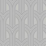 Today Interiors ORBITAL BEADS BD50410 Overlapping soft, curved geometric shapes on a light silver metalli...