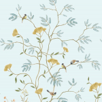 Today Interiors MOKUSEI BRANCH MURAL CH31902M Soft pale blue, green, tan, brown, yellow and peach