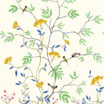 Today Interiors MOKUSEI BRANCH MURAL CH31912M Ivory, green, blue, tan, brown, pink, yellow, brown and black