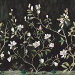 Today Interiors KAIYU DOGWOOD MURAL CH32000M Black, pimk, white, lilac, taupe, yellow, green and brown