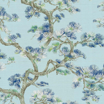 Today Interiors SILK STREET CL30812 Indigo, teal, and emerald on a pale blue background.