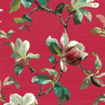 Today Interiors SHERBOURN CL31401 Emerald green, olive green, and ivory on a rich crimson red backgro...