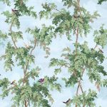 Today Interiors SUFFOLK LANE  CL32002M Pastel blue sky with vibrant green leaves, purple and red birds per...