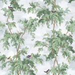 Today Interiors SUFFOLK LANE  CL32008M Soft grey sky with sage green leaves, muted purple and pink birds o...