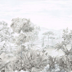 Today Interiors SUGAR QUAY WALK CL32107M Shades of pale green, soft grey, and muted beige trees and foliage ...