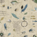 Today Interiors THAXTED CL72002 Cool taupe background with tonal green, dusty blue, black and white...