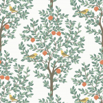 KT Exclusive William Morris TREE OF LIFE KT31004 An off white background with green foliage, orange fruits and yello...