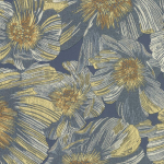 Missoni Home ANEMONI 10501 Slate blue with champagne gold and bronze accents on cream petals