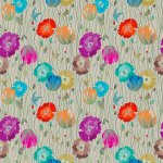 Missoni Home Poppies 10194 Shades of Blue, Yellow, Orange and Pink against a subtle metallic c...