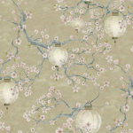 Timeless Design Sakura TD0401-03 Sakura cherry blossom in light pink against a soft apple green back...