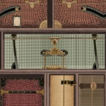 Mind The Gap THE LUGGAGE CAR WP20782 Showcases a deep forest green background complemented by shades of ...