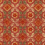 Mind The Gap VARANASI WP30098 A warm red backdrop with intricate green and orange floral motifs.